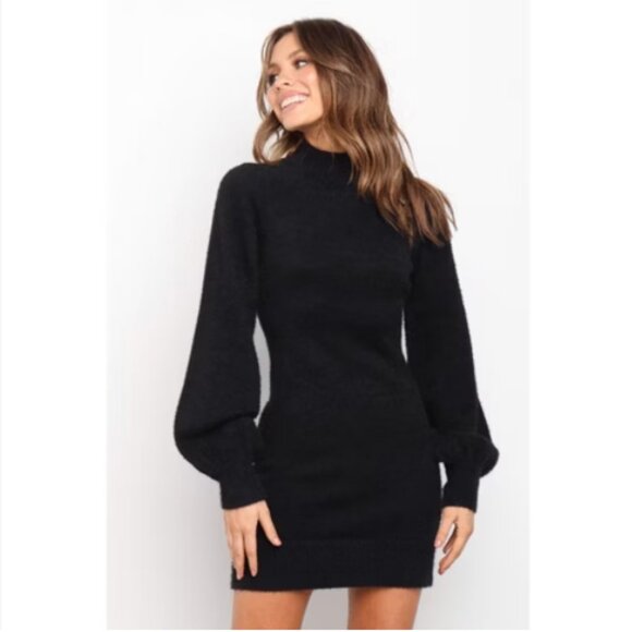 ⭐Mock Neck Long Sleeve Bodycon Pullover Boho Classy Party Hip Mini Sweater Dress - Picture 1 of 8